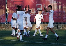 La Unión Deportiva Santa Marta celebra uno de sus tantos de la temporada pasada.