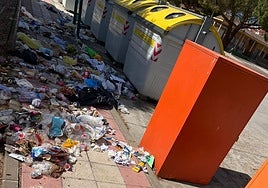 Vertido de basura en la zona de los contenedores de la plaza del Mediodía en la urbanización Peñasolana.