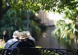 Dos personas se protegen del calor bajo un árbol.