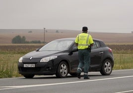 Un agente de Tráfico para a un vehículo en Vitigudino.