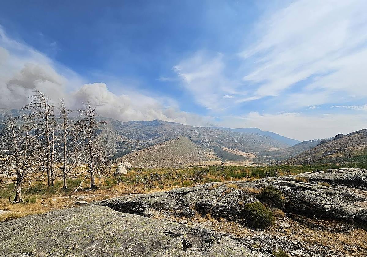 Imagen de la humareda provocada por el incendio de Jarilla, vista desde la sierra de Candelario.