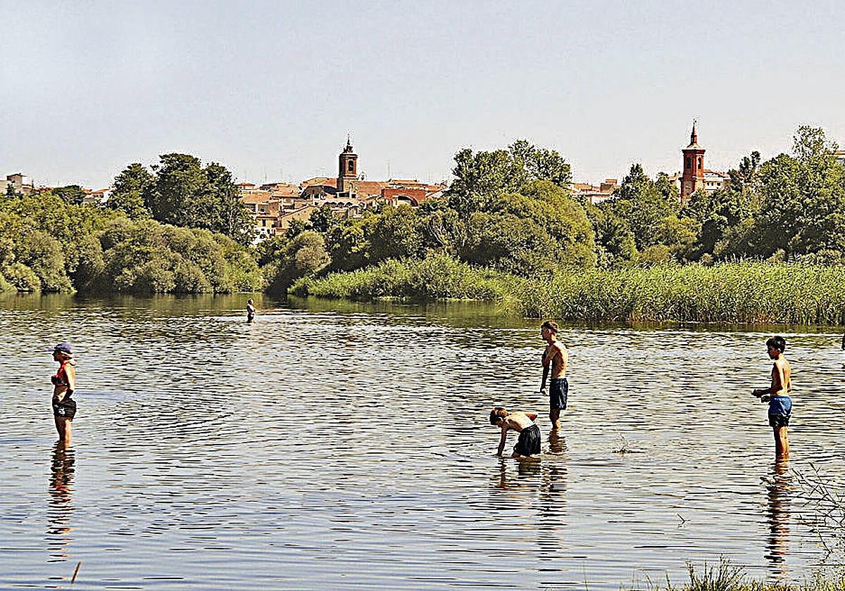 Bañistas, en las playas de La Dehesa de Alba de Tormes, donde el río es poco profundo.