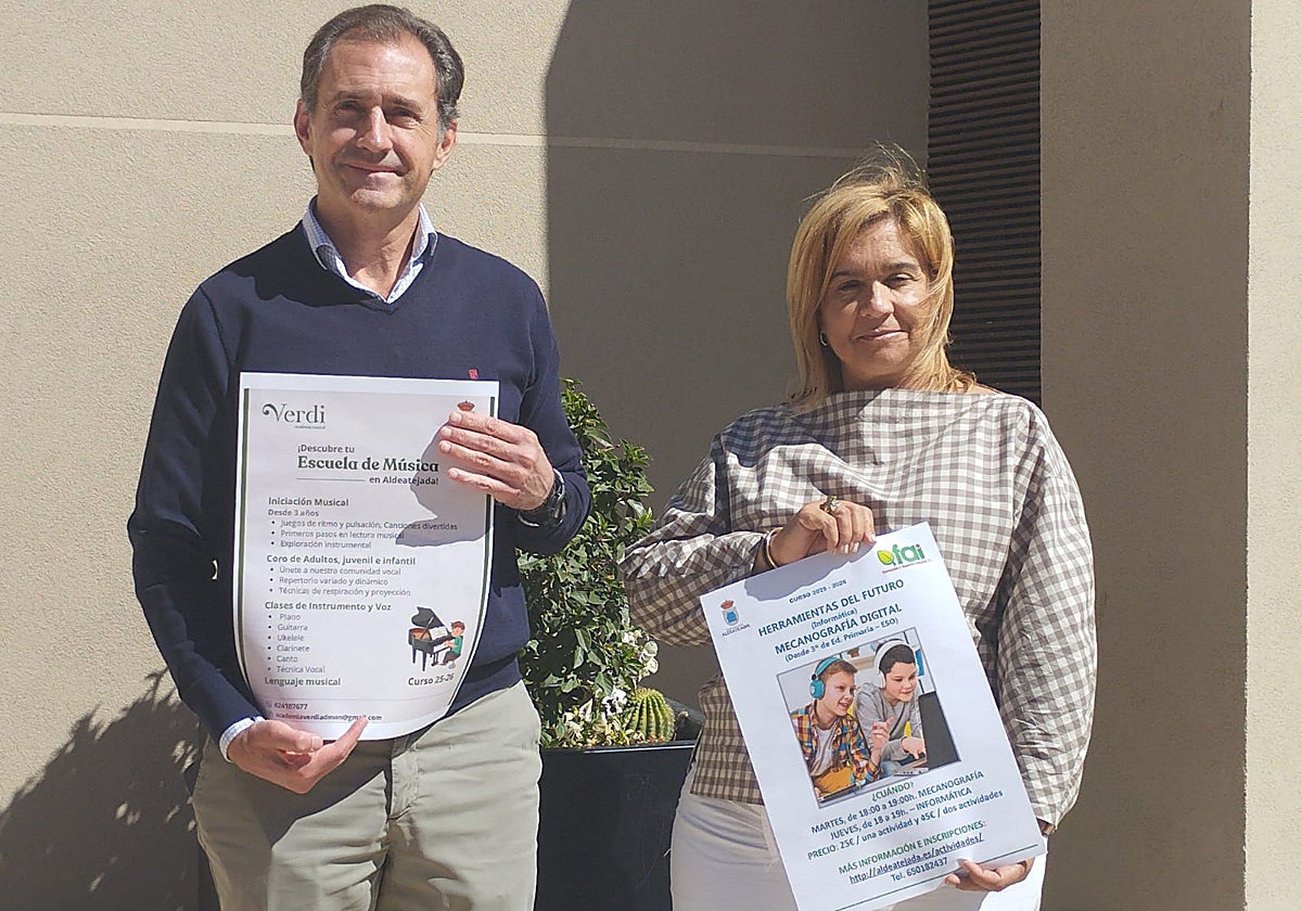 El alcalde de Aldeatejada, Enrique García, y la edil Soraya San Juan.