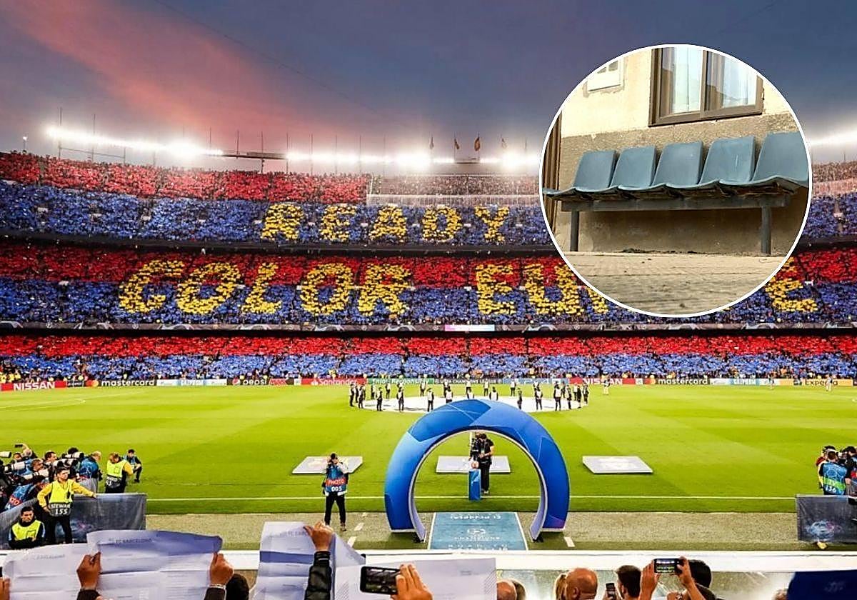 Una imagen del Camp Nou y las butacas ubicadas en el pueblo. |
