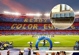 Una imagen del Camp Nou y las butacas ubicadas en el pueblo. |