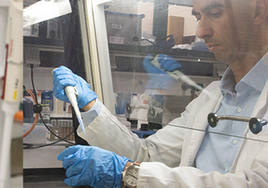 Imagen de Raúl Rivas, catedrático de Microbiología, en el laboratorio.