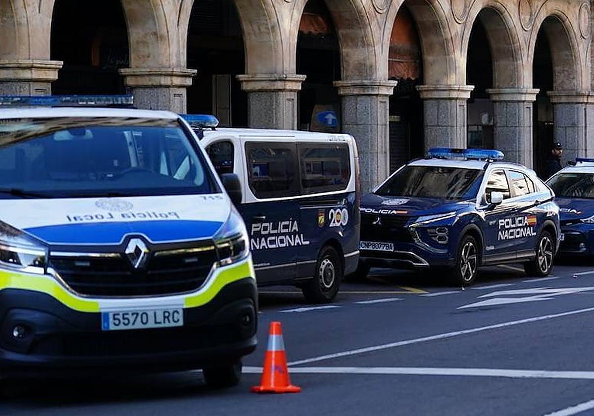 Patrullas de la Policía Local y de la Policía Nacional, en la Gran Vía.
