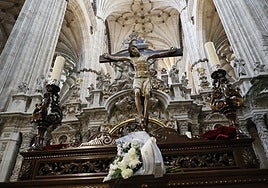 Imagen del Cristo de la Agonía Redentora sobre su paso en Semana Santa.