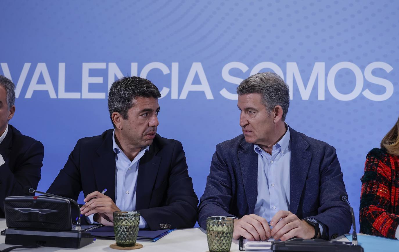 El presidente de la Generalitat Valenciana y del PPCV, Carlos Mazón, y el presidente del Partido Popular, Alberto Núñez Feijóo.