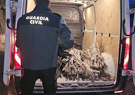 Un agente observa el material.