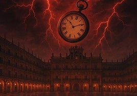 Imagen creada con IA sobre cómo sería la Plaza Mayor en el universo de 'Stranger Things'.
