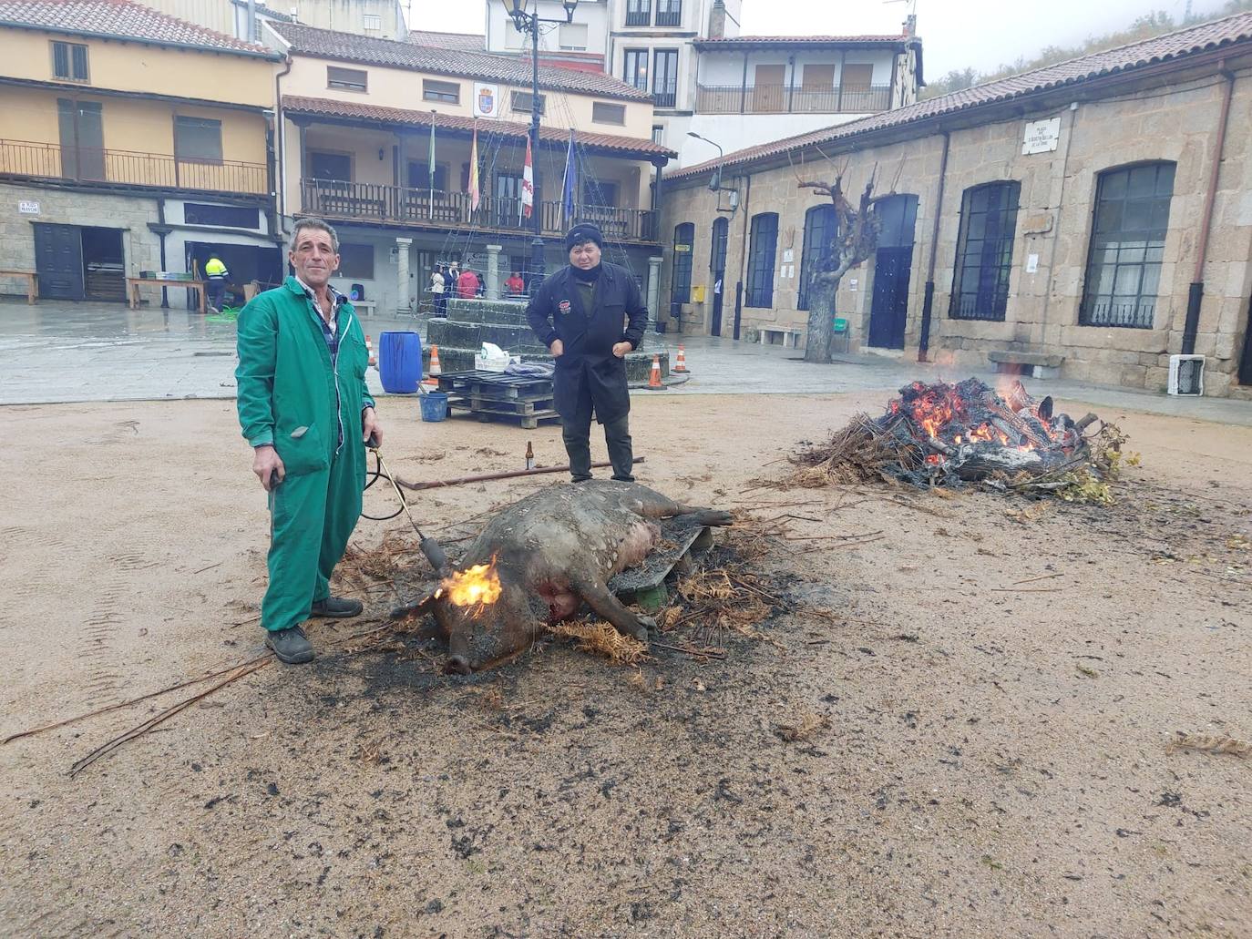 La llovizna no impide la matanza en Santibáñez de la Sierra