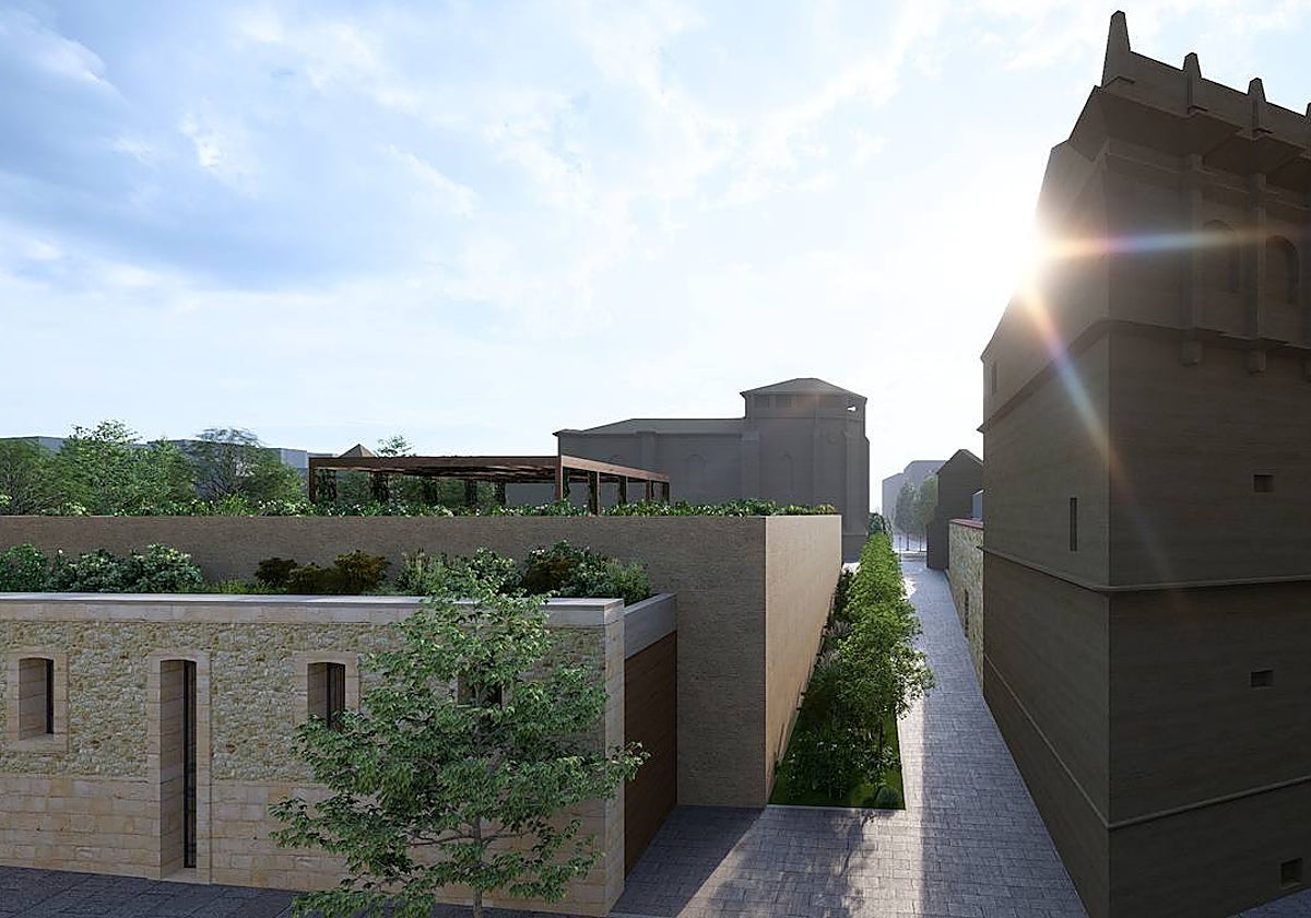 Recreación de la nueva calle que unirá la calle Ancha con Bordadores, descubriendo la trasera del palacio de Monterrey y la iglesia de Santa María de los Caballeros.