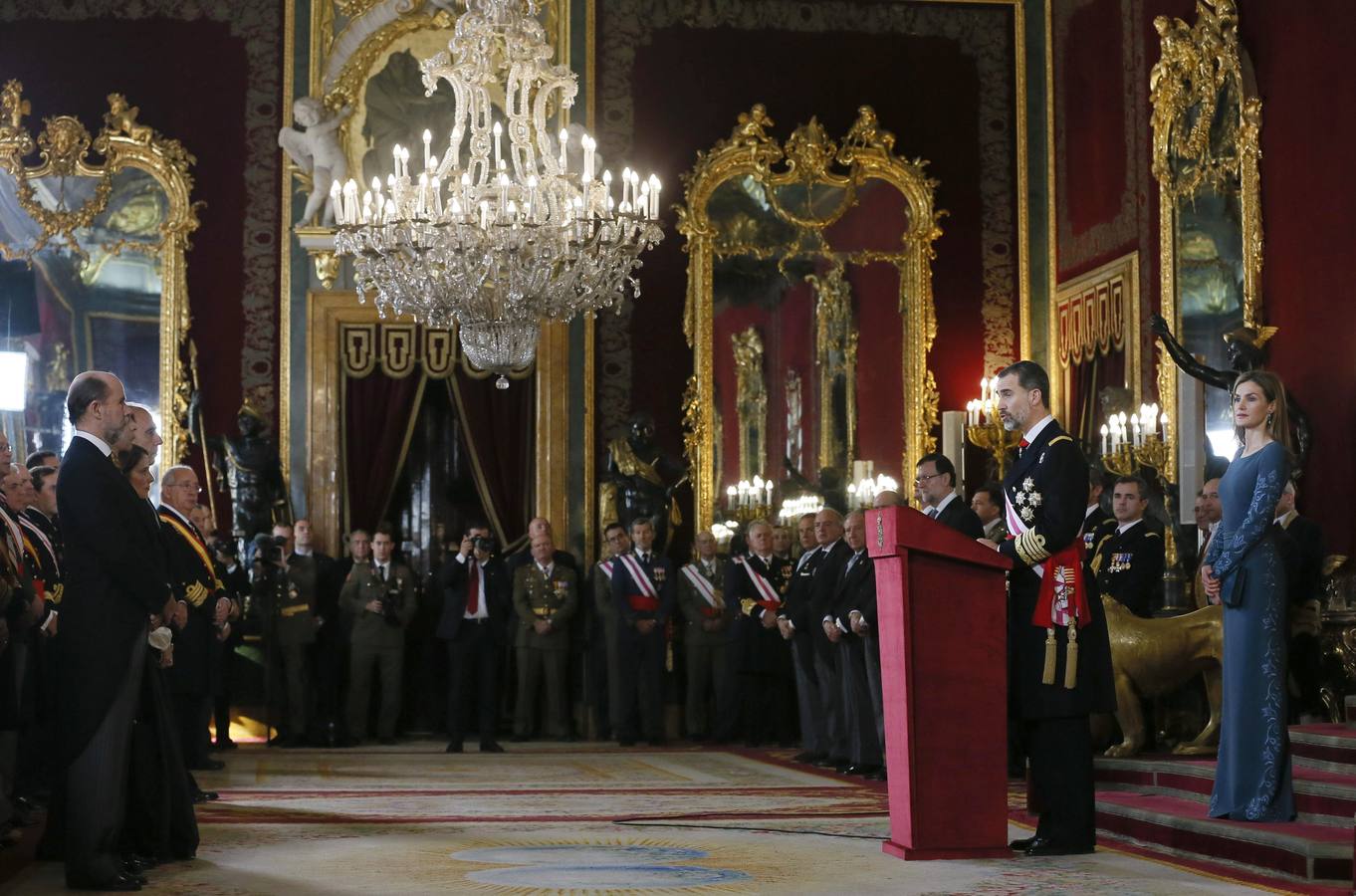 Felipe VI, durante el discurso que ha pronunciado en la Sala del Trono del Palacio Real.