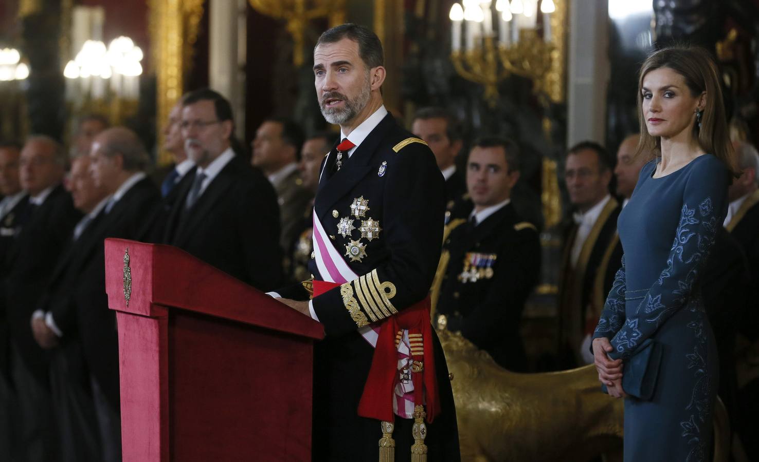 Felipe VI, durante el discurso que ha pronunciado en la Sala del Trono del Palacio Real.