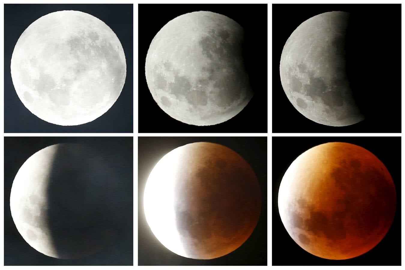 El eclipse y la superluna. La evolución de la luna durante la madruga del domingo al lunes