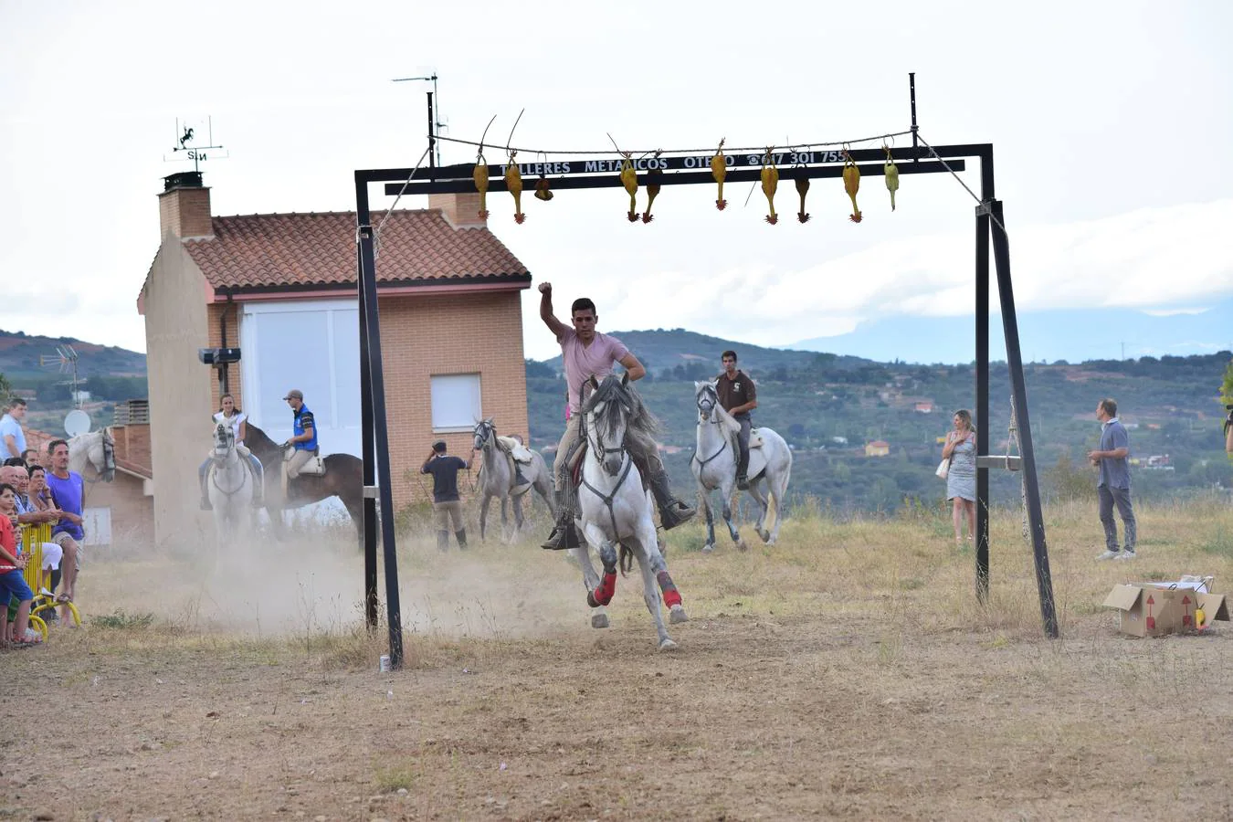 Dieciséis jinetes participaron en la tradicional carrera de gallos de Nalda.