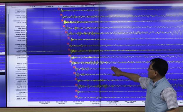 Medición del impacto del misil en Corea del Sur.