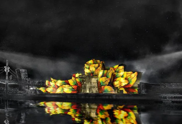 El Guggenheim se ilumina. Cuatro imágenes del espectáculo Reflections, que puede verse hasta mañana sábado en Bilbao. :: 59 productions