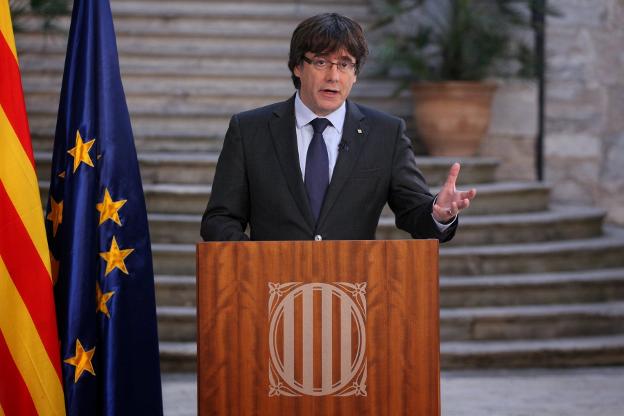 Puigdemont en su intervención de ayer. :: reuters