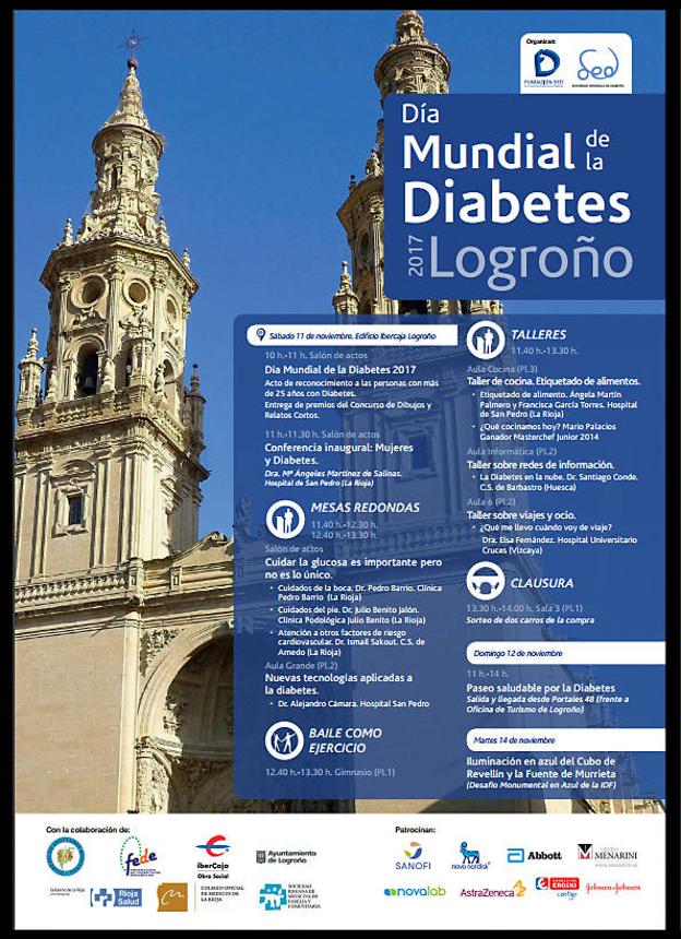 Cartel anunciador de los actos que albergará Logroño con motivo de la celebración del Día Mundial de la Diabetes. 
