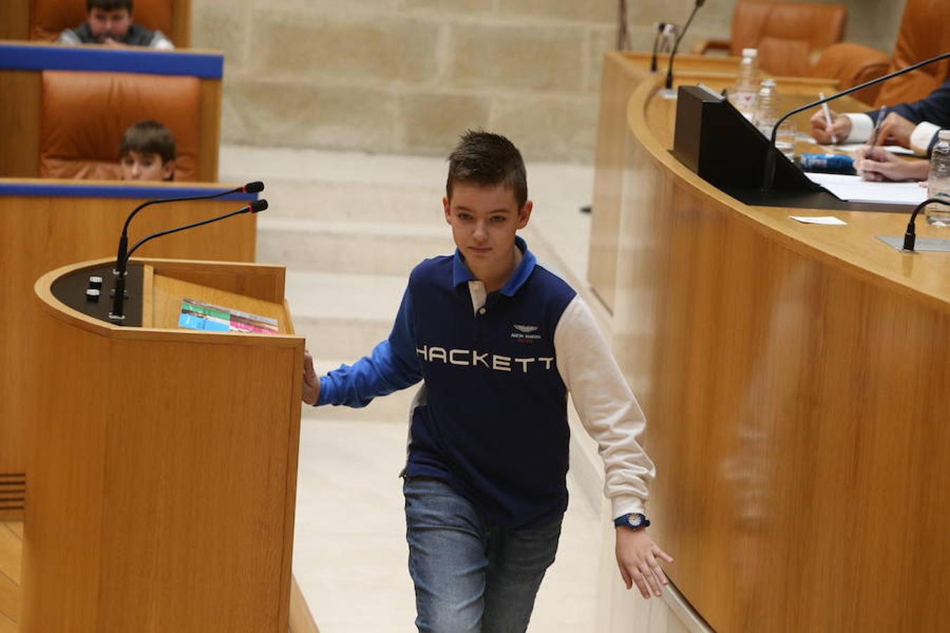 El Día Universal del Niño, organizado por Unicef, se ha celebrado en el Parlamento regional con la participación de un grupo de alumnos del colegio San Fernando de Nájera, quienes han leído los principios de la Convención de los Derechos del Niño