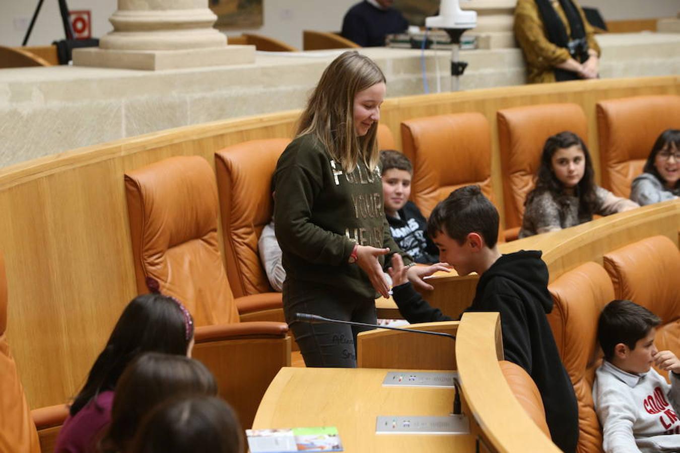 El Día Universal del Niño, organizado por Unicef, se ha celebrado en el Parlamento regional con la participación de un grupo de alumnos del colegio San Fernando de Nájera, quienes han leído los principios de la Convención de los Derechos del Niño