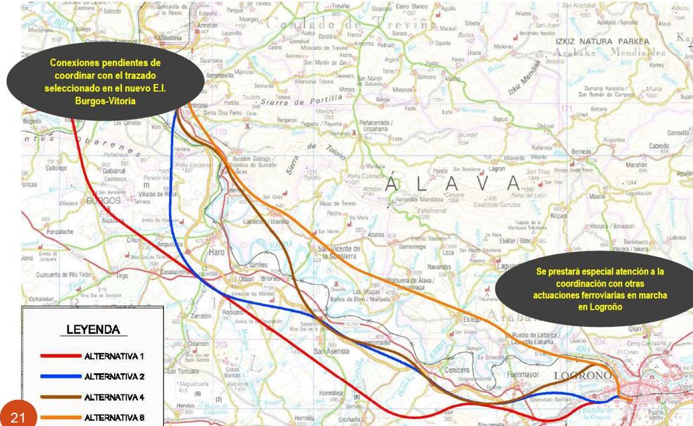 Fomento baraja cuatro posibilidades para el AVE Logroño-Miranda, y descarta definitivamente el Logroño-Castejón