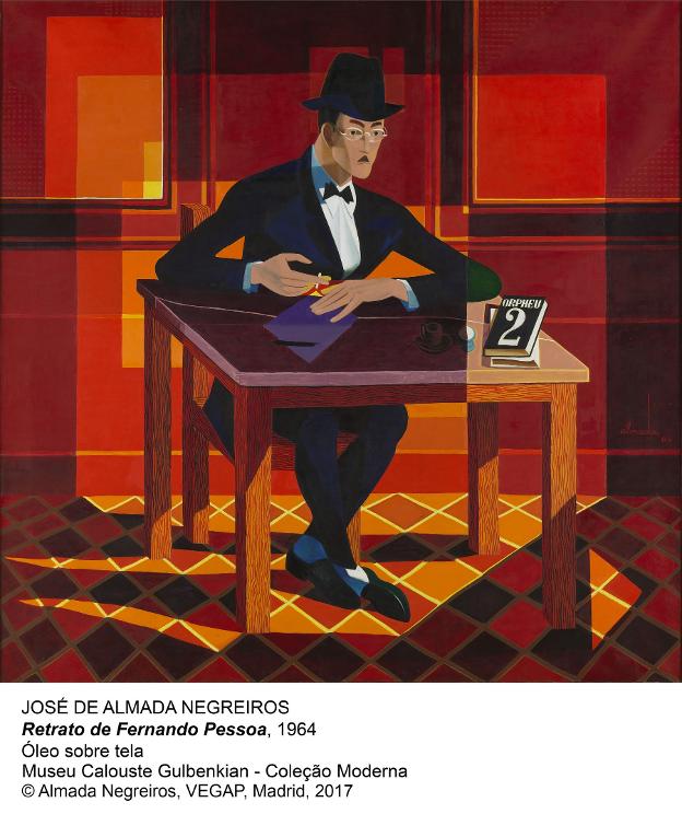 José Almada Negreiros recreó en 1964 a Pessoa en este lienzo, emblema de la Fundacion Gulbenkian.