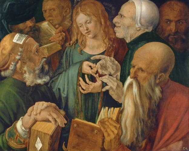 Jesús entre los doctores. Obra de Durero, del Museo Thyssen.
