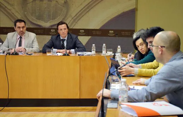 Javier Barinaga (en el centro de la imagen) ante la comisión de investigación. :: MIGUEL HERREROS
