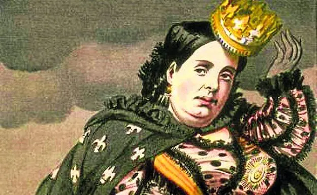 Imagen principal - Caricatura de la reina Isabel II camino del exilio. Imágenes de Baldomero Espartero y Ramón Narváez. 