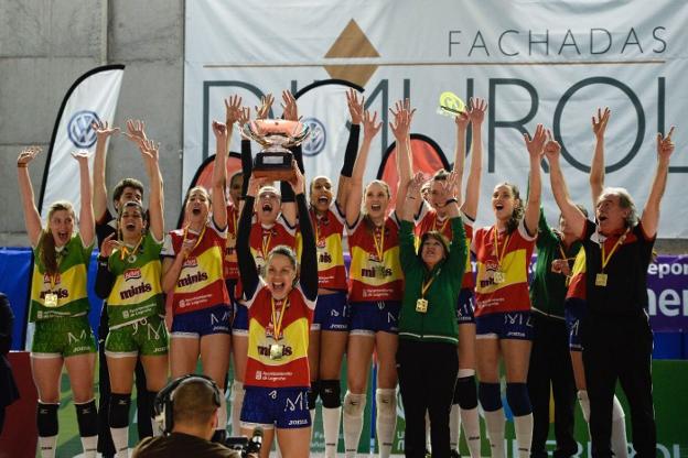 Las jugadoras del Minis de Arluy Logroño celebran el título conquistado de la Liga Iberdrola en Tenerife. :: acan
