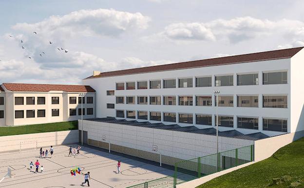 Ilustración del nuevo edificio que se elevará en el entorno del colegio de Villamediana. 