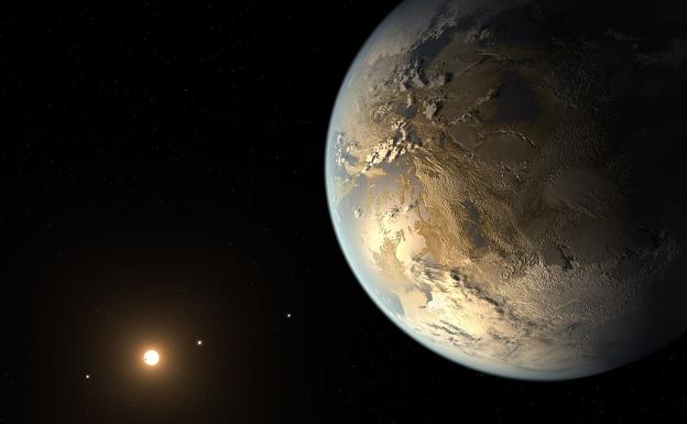 Recreación del planeta Kepler-186f orbitando alrededor de su estrella.