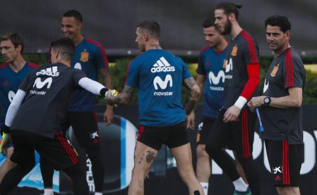 La selección española, en un entrenamiento. 