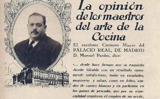 Publicidad aceite de oliva La Giralda con imagen del cocinero del Palacio Real (1927)