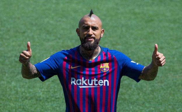 Arturo Vidal, durante su presentación como jugador del Barça. 