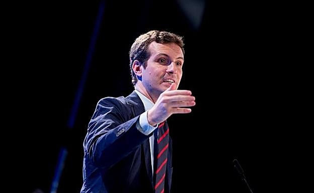 El presidente del PP, Pablo Casado, interviene en la 23ª Unión Interparlamentaria Popular celebrada en Sevilla.