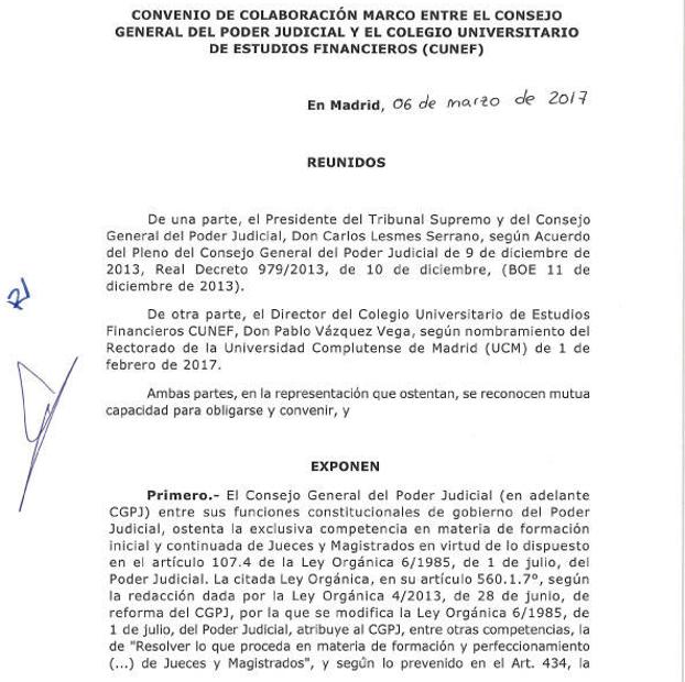 El documento del convenio de colaboraciión firmado en 2017.
