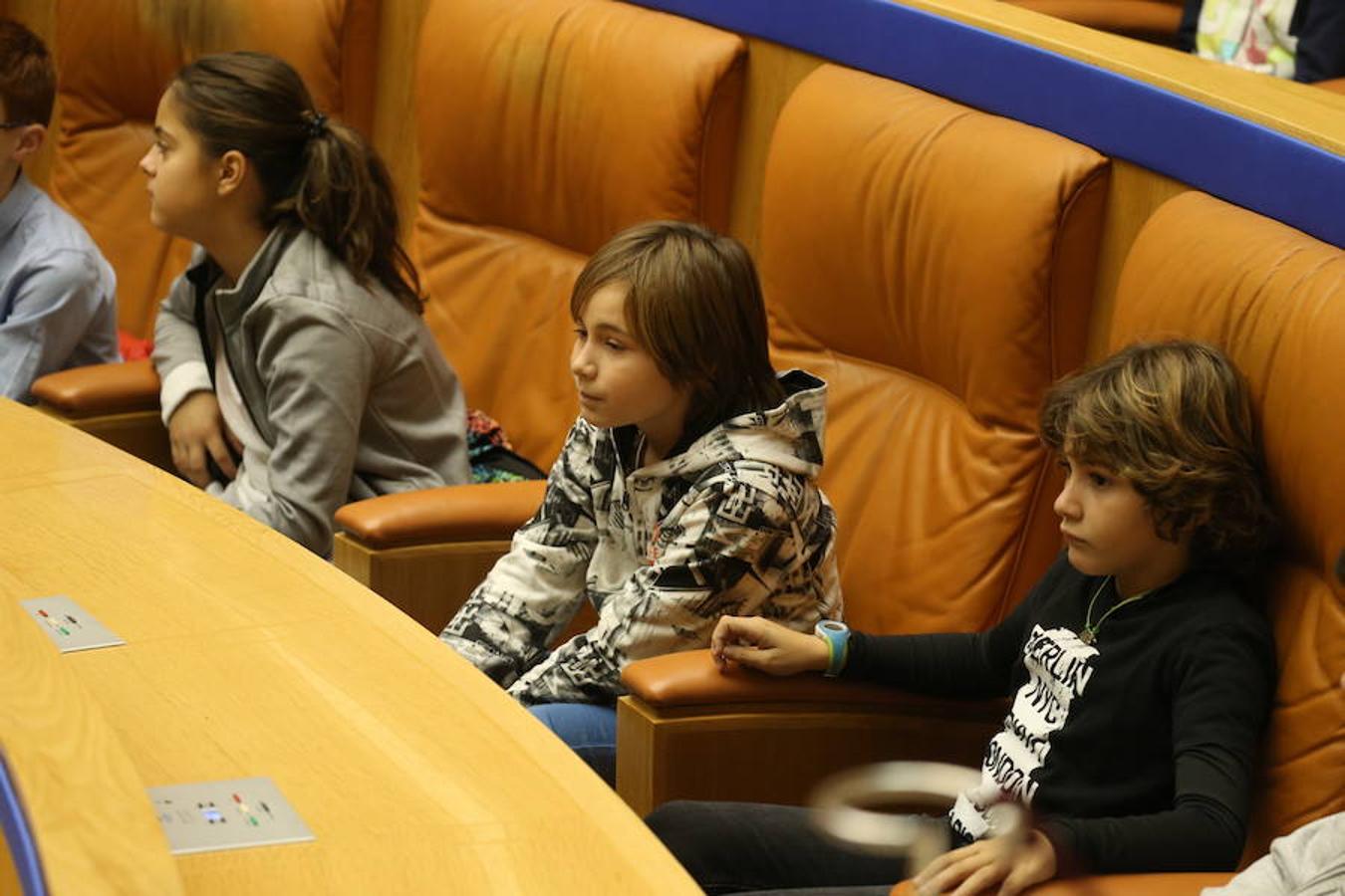 Un grupo de escolares de quinto de Primaria del Colegio Villapatro de Lardero han leído hoy, en el Parlamento de La Rioja, unos manifiestos, que previamente habían redactado junto a sus profesores, sobre cuatro derechos de la infancia en el acto del Día del Niño.