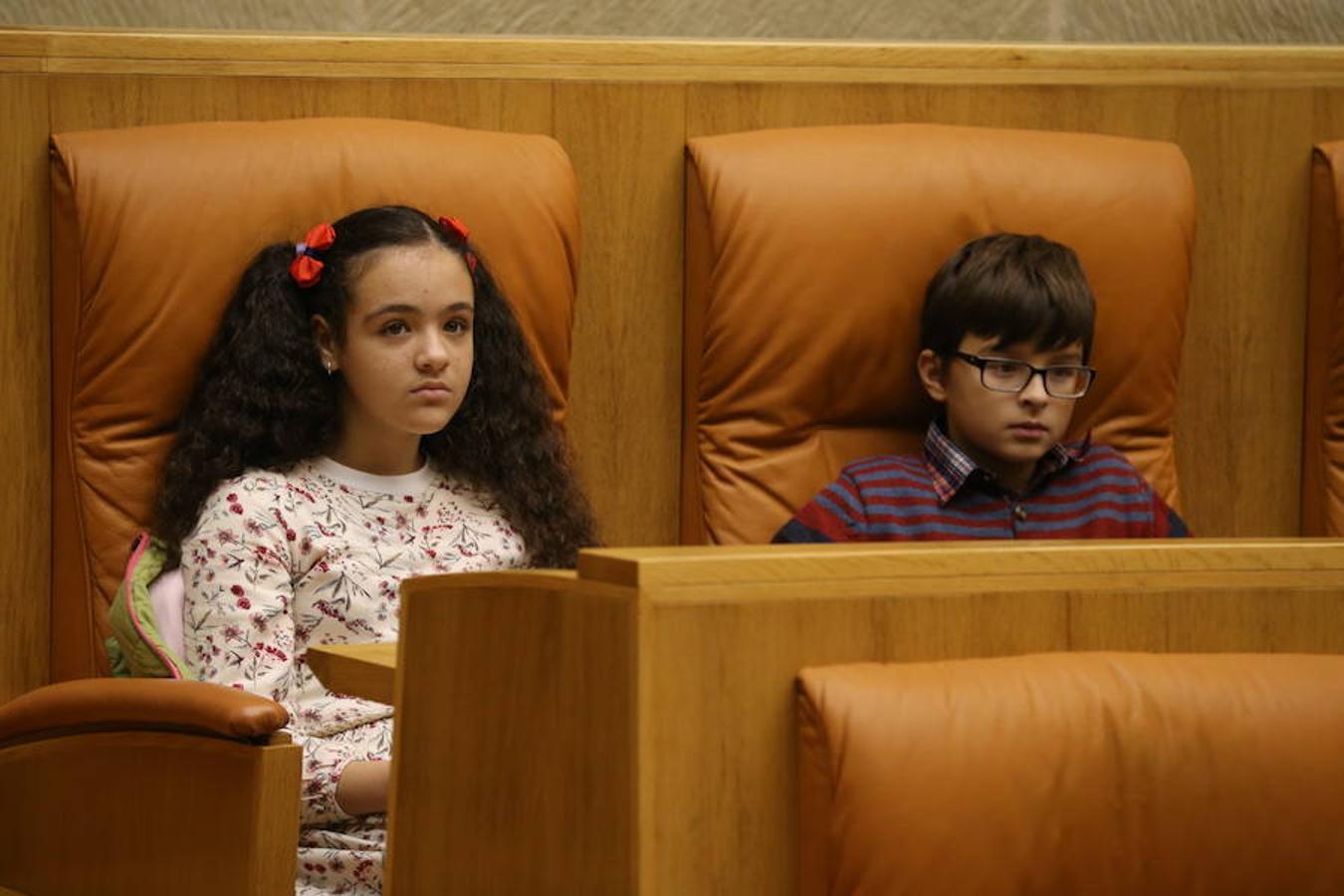 Un grupo de escolares de quinto de Primaria del Colegio Villapatro de Lardero han leído hoy, en el Parlamento de La Rioja, unos manifiestos, que previamente habían redactado junto a sus profesores, sobre cuatro derechos de la infancia en el acto del Día del Niño.