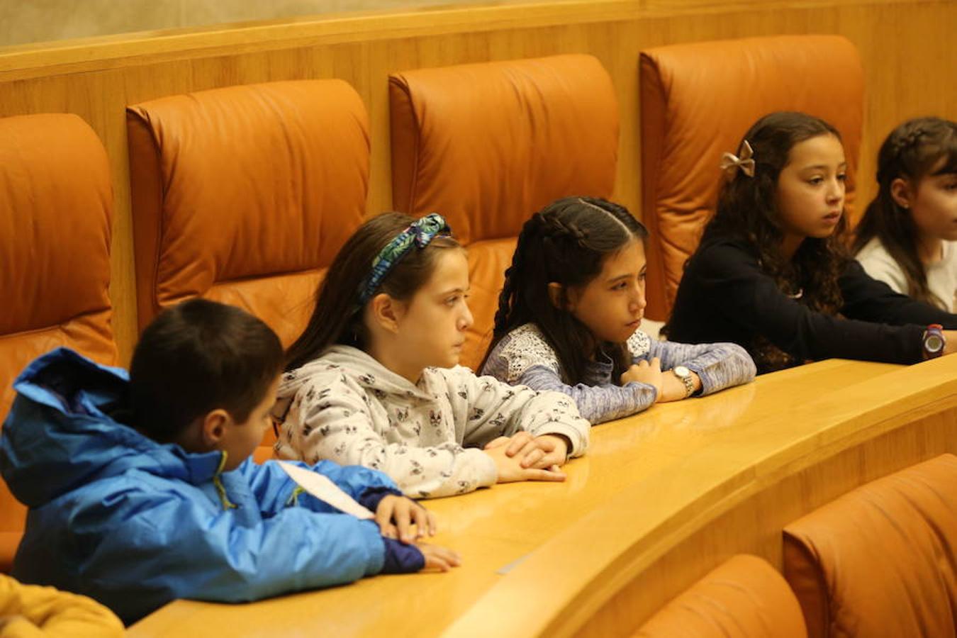 Un grupo de escolares de quinto de Primaria del Colegio Villapatro de Lardero han leído hoy, en el Parlamento de La Rioja, unos manifiestos, que previamente habían redactado junto a sus profesores, sobre cuatro derechos de la infancia en el acto del Día del Niño.