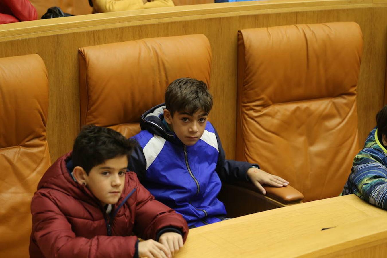 Un grupo de escolares de quinto de Primaria del Colegio Villapatro de Lardero han leído hoy, en el Parlamento de La Rioja, unos manifiestos, que previamente habían redactado junto a sus profesores, sobre cuatro derechos de la infancia en el acto del Día del Niño.