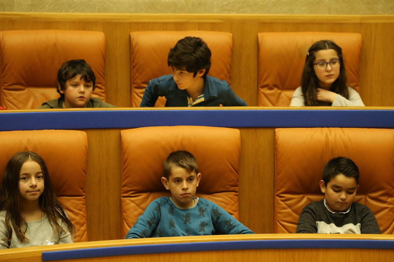 Un grupo de escolares de quinto de Primaria del Colegio Villapatro de Lardero han leído hoy, en el Parlamento de La Rioja, unos manifiestos, que previamente habían redactado junto a sus profesores, sobre cuatro derechos de la infancia en el acto del Día del Niño.