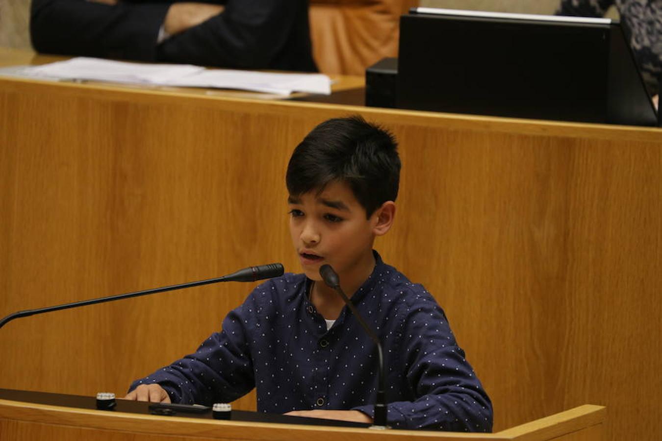 Un grupo de escolares de quinto de Primaria del Colegio Villapatro de Lardero han leído hoy, en el Parlamento de La Rioja, unos manifiestos, que previamente habían redactado junto a sus profesores, sobre cuatro derechos de la infancia en el acto del Día del Niño.