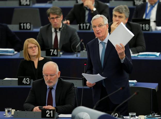 El jefe negociador de la UE para el 'brexit', Michel Barnier, durante discurso de ayer en el Parlamento Europeo, en Estrasburgo. :: reuters
