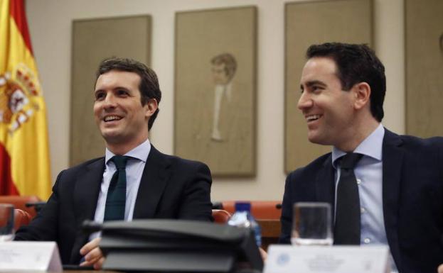 El líder del PP, Pablo Casado, y su secretario general, Teodoro García Egea.