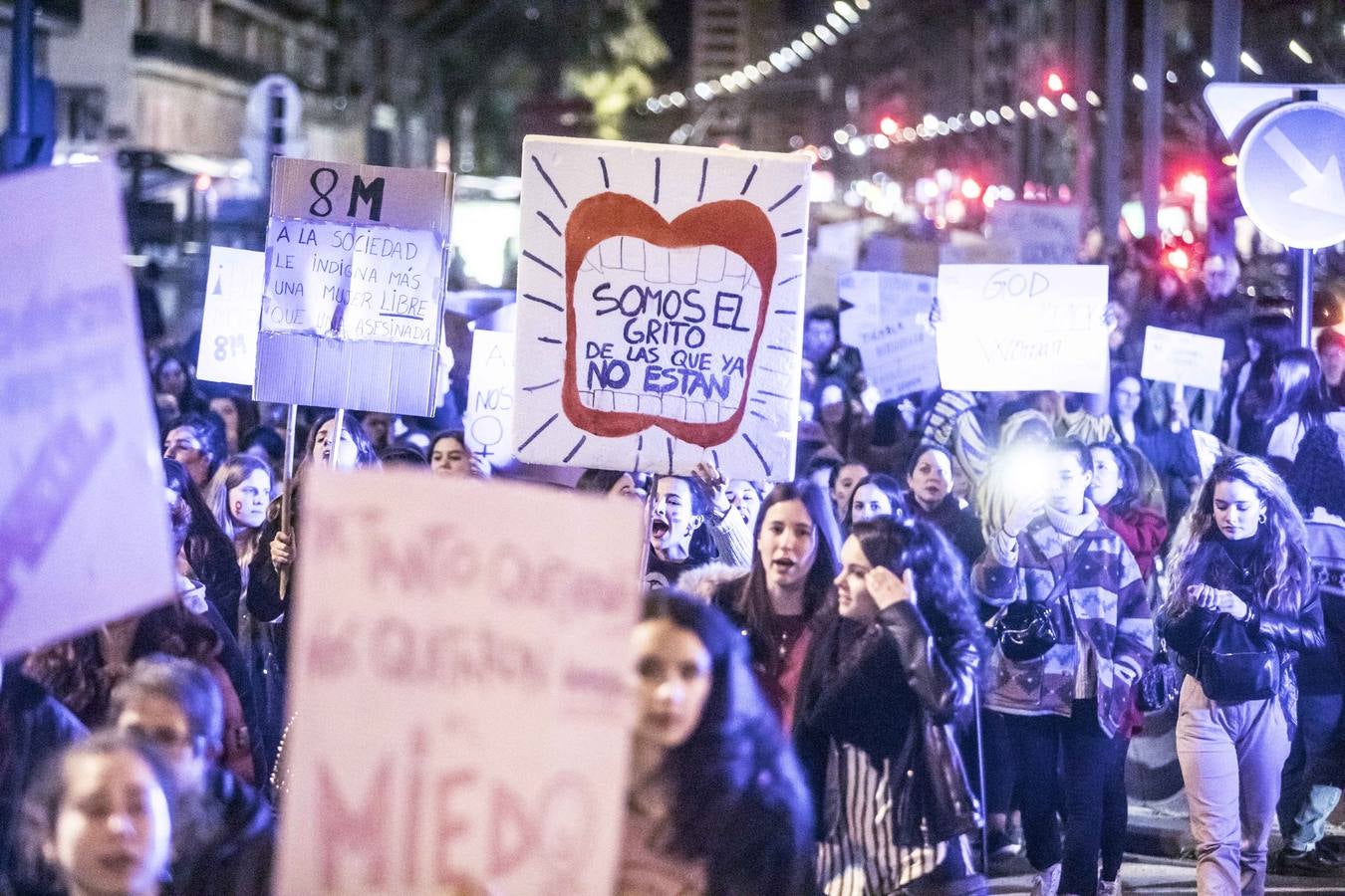 Fotos: La manifestación del Día de la Mujer llena al anocchecer las calles de Logroño