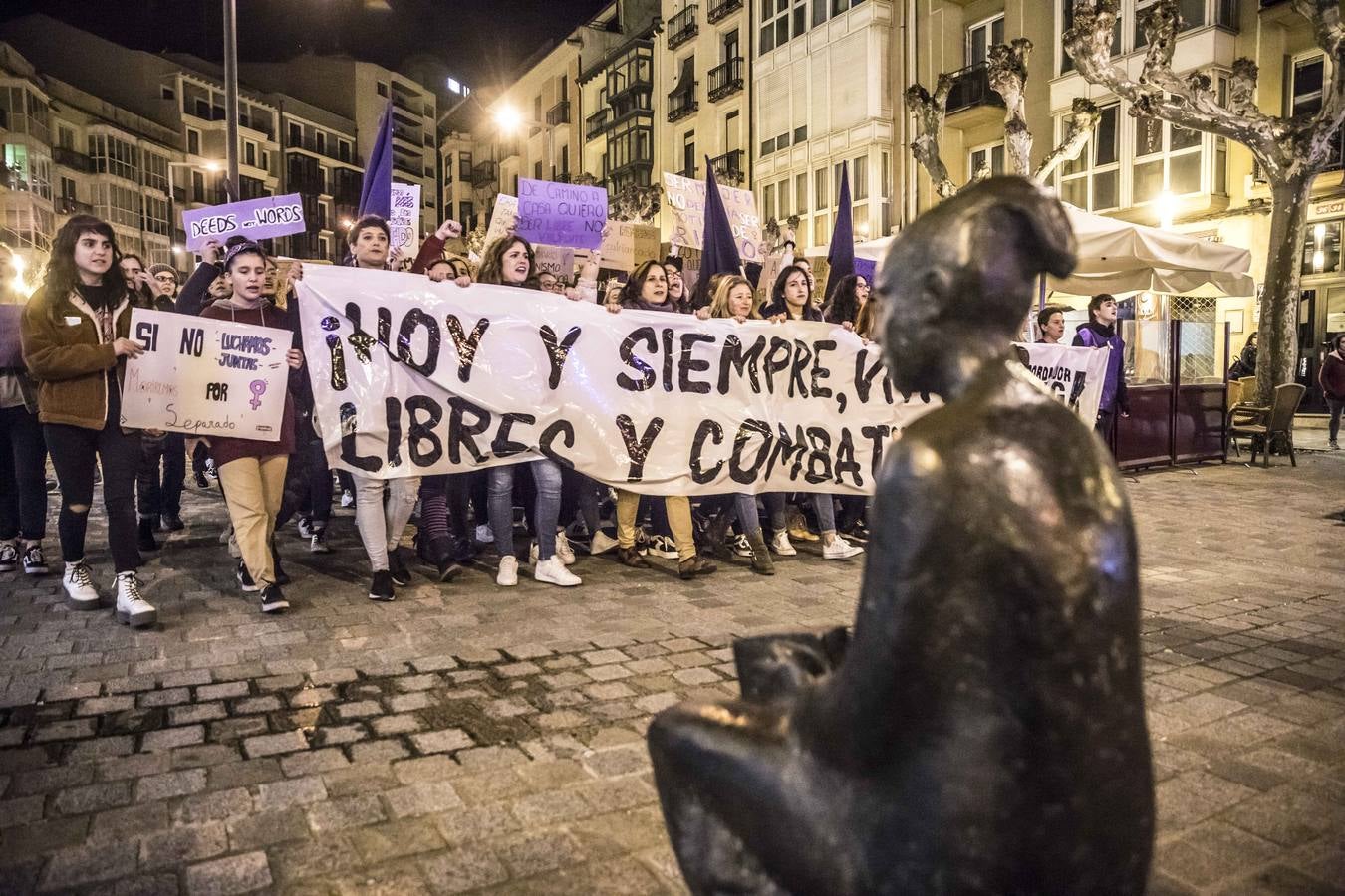 Fotos: La manifestación del Día de la Mujer llena al anocchecer las calles de Logroño